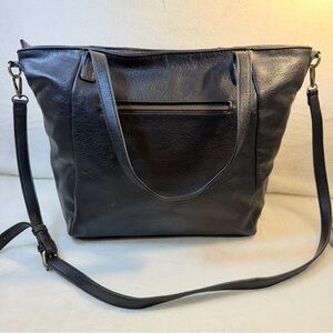 Antik Kraft Black Vegan Leather Purse Bag Large Pocket Detail Zip Tote Handbag